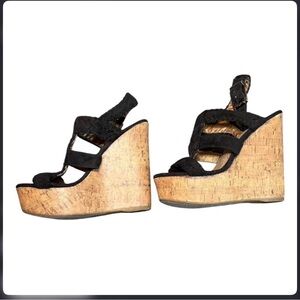 Soda Black Cork Wedge Sandals Size 7 Platform Heels Boho Summer